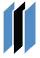 A blue and black logo with a white background.