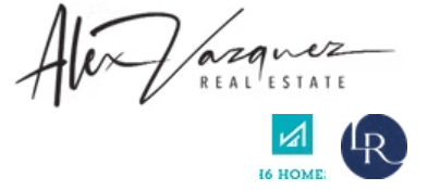 A logo for alex vazquez real estate is shown