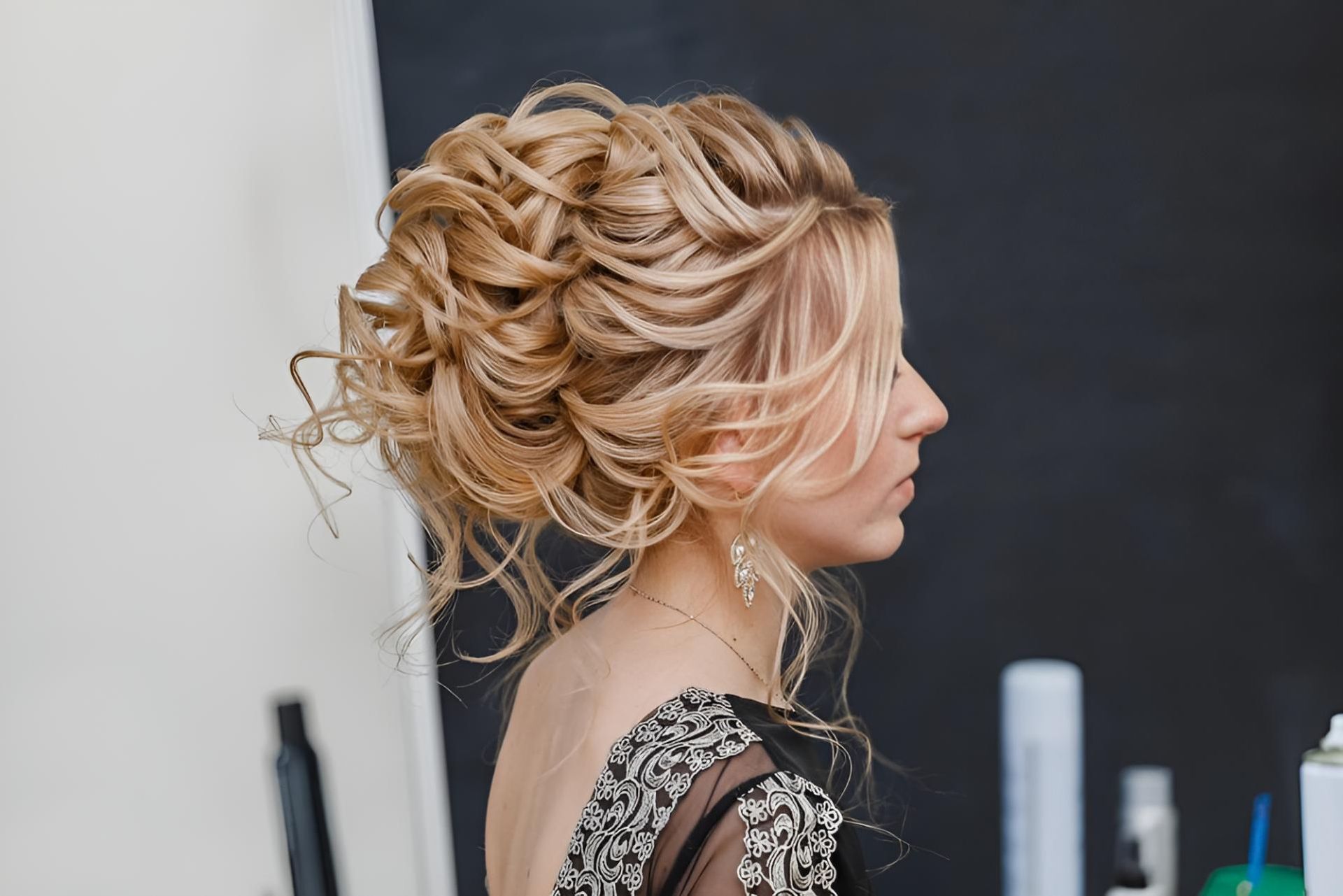 A Woman in a Dress Got Her Hair Done in a Salon — Dudes n Dolls Hair Lounge In Warners Bay, NSW