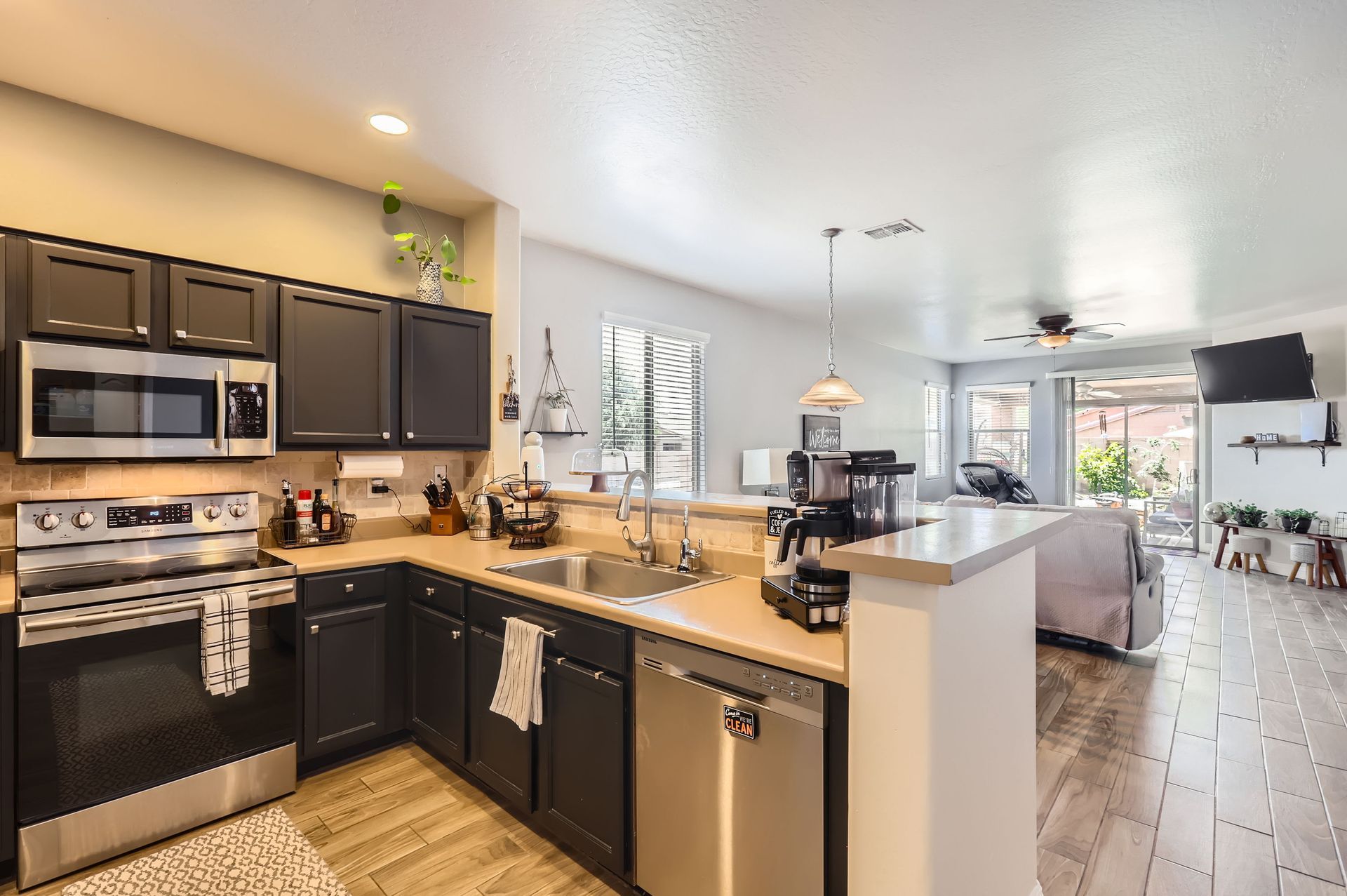 Kitchen and family room