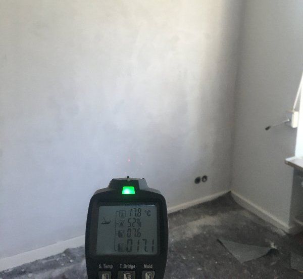 Schimmelmessgerät vor weißgestrichener Wand