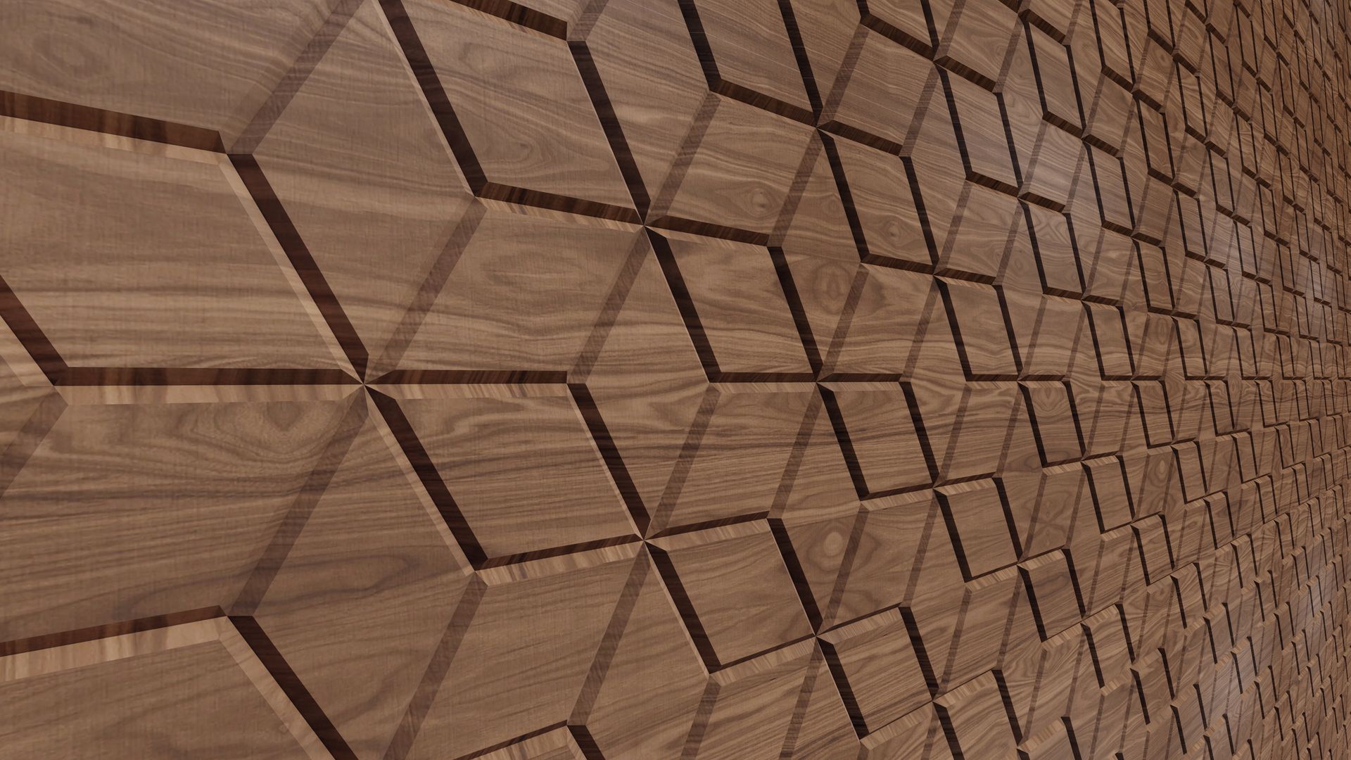 A wooden wall with a geometric pattern on it