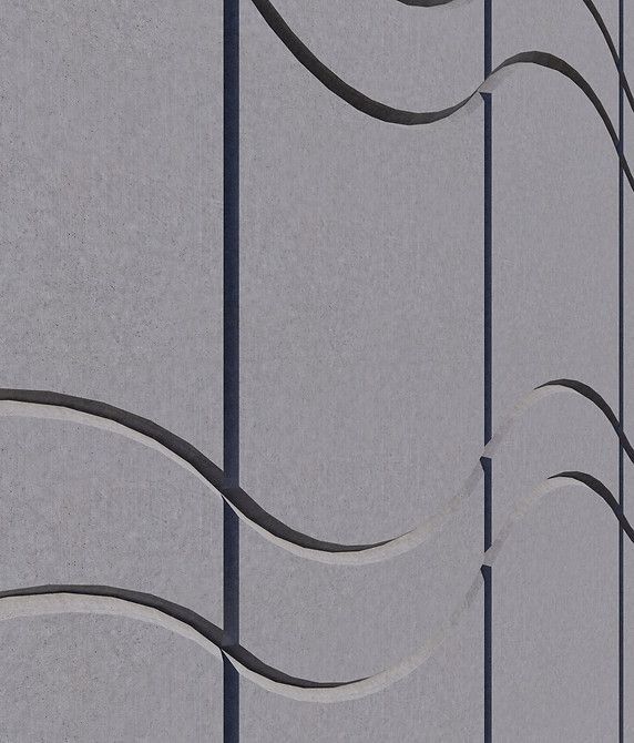 A close up of a gray wall with waves on it
