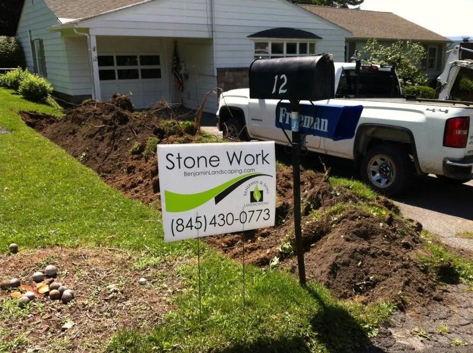 Stone Work sign — Newburgh, NY — Benjamin & Sons Landscaping