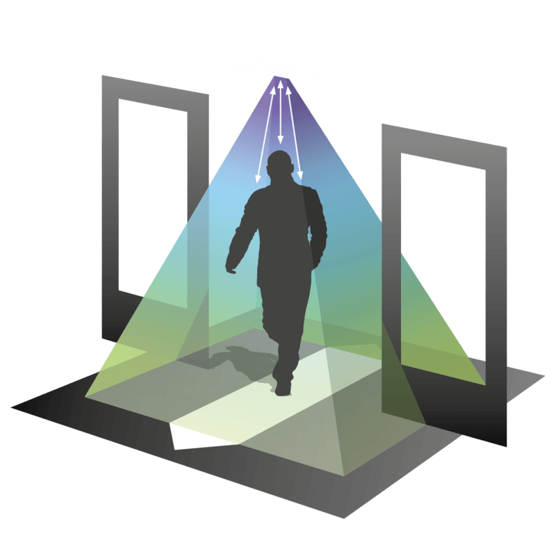 Una ilustración de un hombre caminando a través de una puerta.