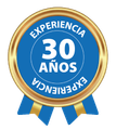 Una insignia azul y dorada que dice experiencia 30 años