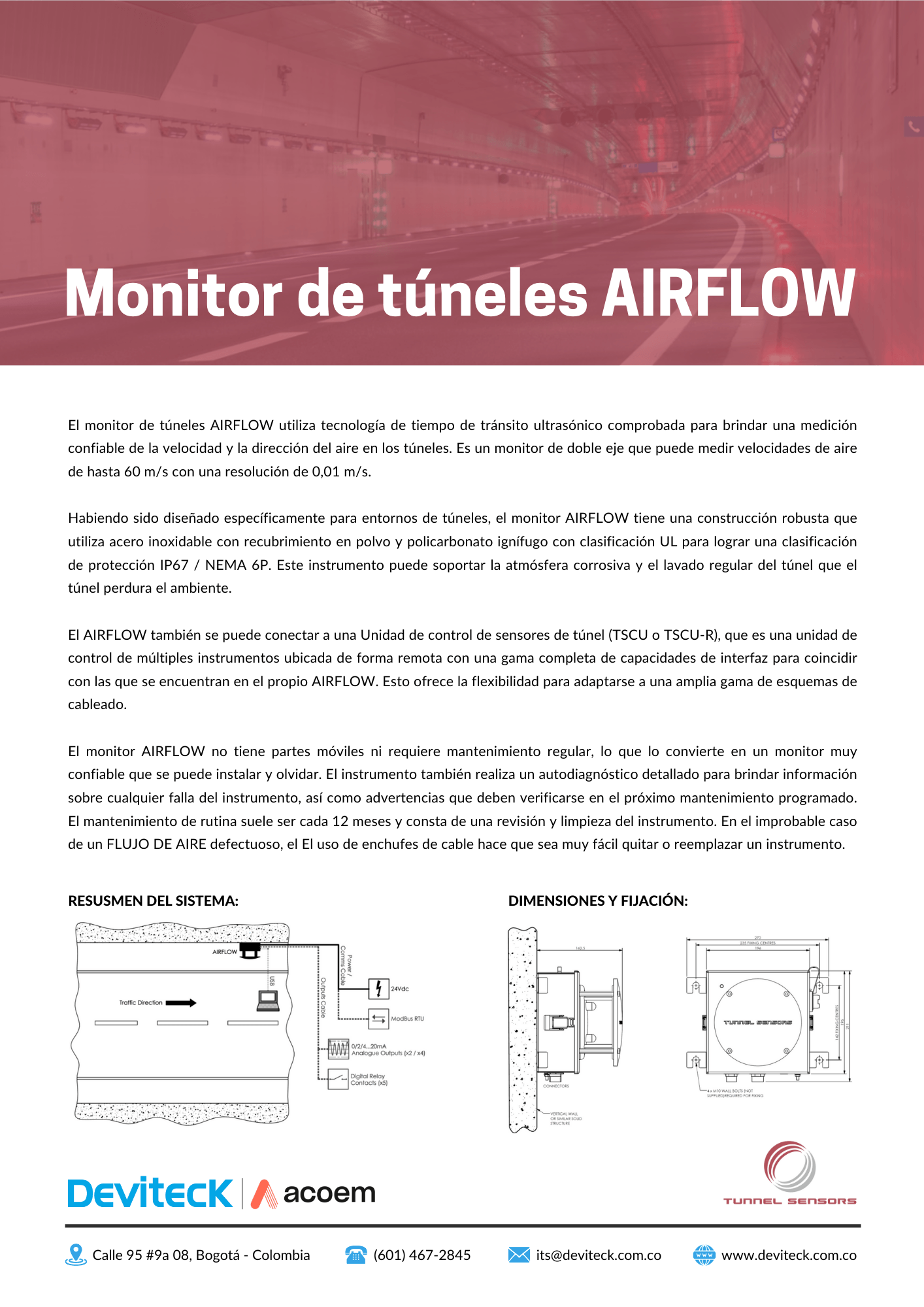 Un volante para un monitor de flujo de aire de tuneles en español.