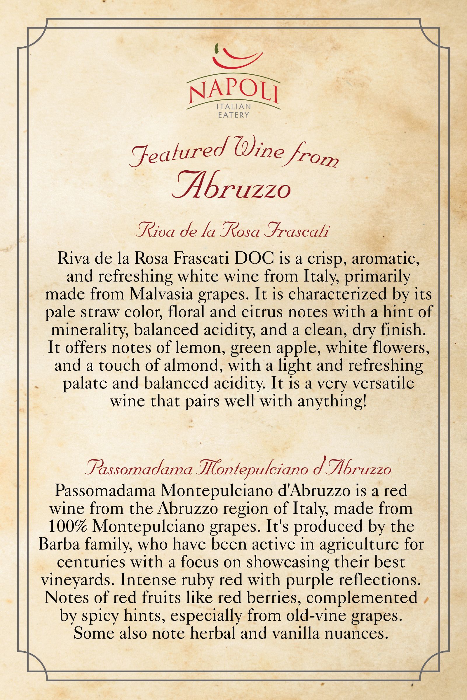 Featured Wine — Wichita, KS — Napoli Italian Eatery Featured Wine f — Wichita, KS — Napoli Italian Eatery
