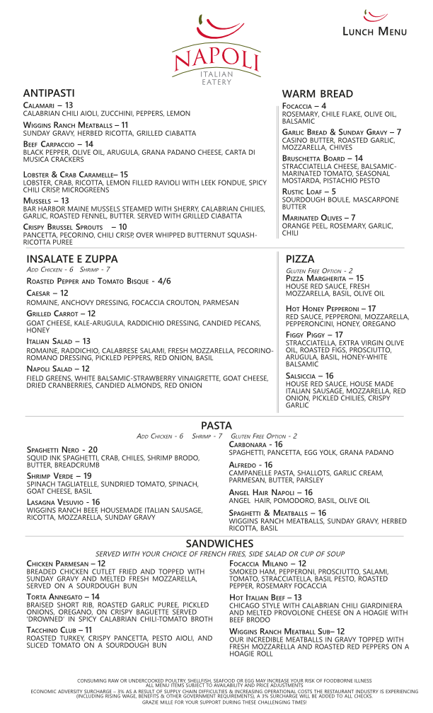 Lunch Menu — Wichita, KS — Napoli Italian Eatery