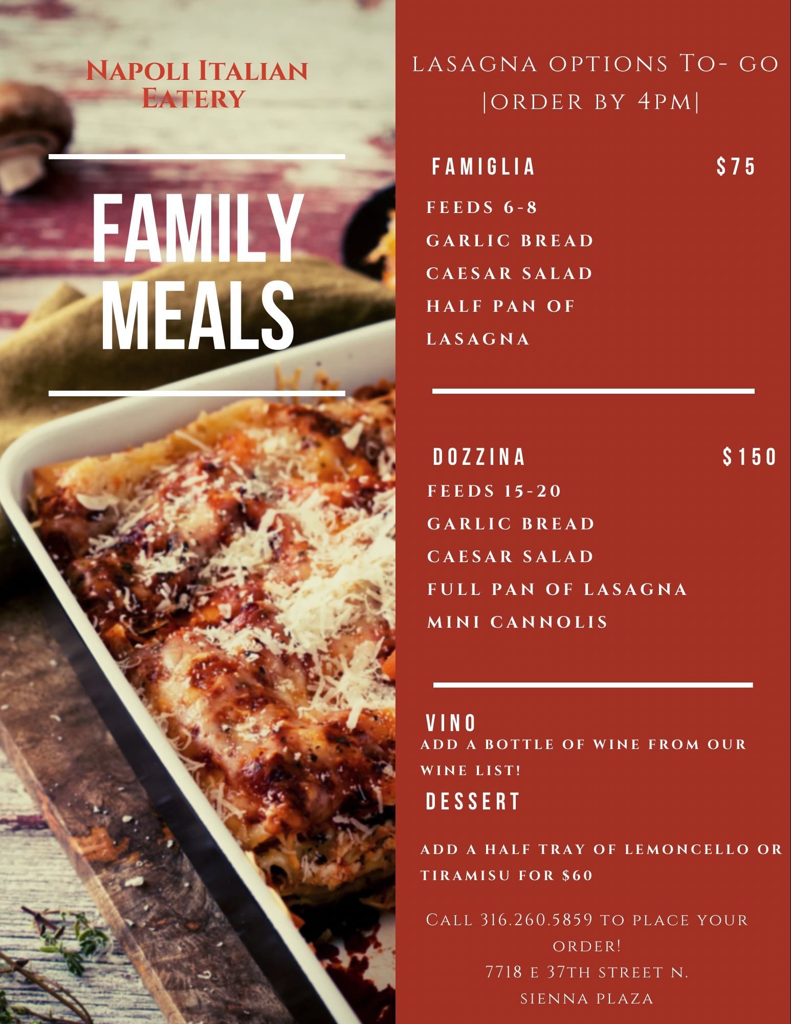 Family Meals — Wichita, KS — Napoli Italian Eatery