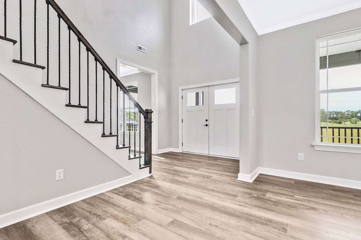 There is a staircase in the middle of the room.