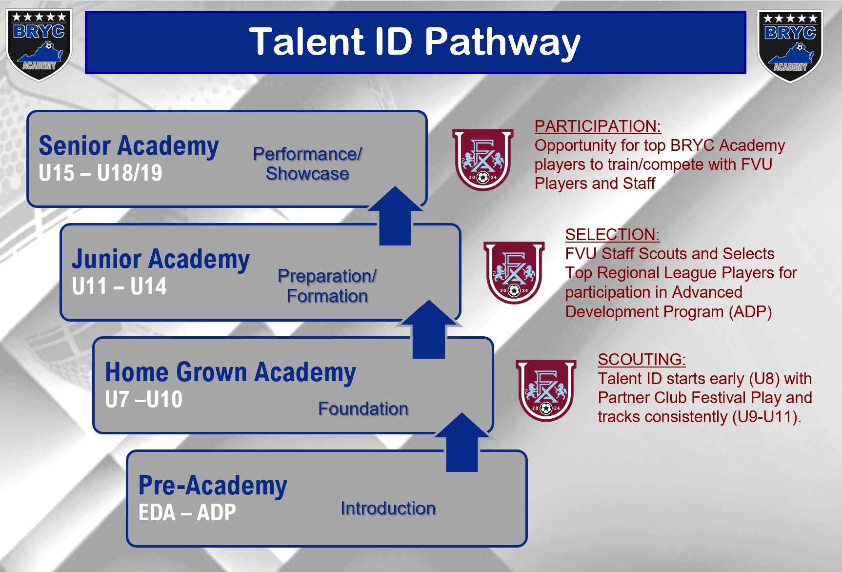 Player development pathway for BRYC Academy