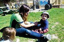 Young boy playing in a field