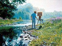 A man and a woman are standing in front of a bright light.