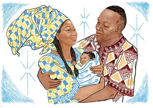 A painting of a person standing on a bridge in the sky.