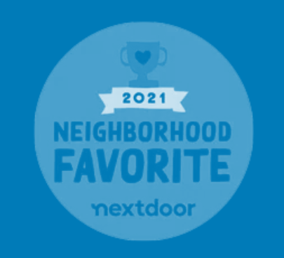 A blue sticker that says neighborhood favorite nextdoor