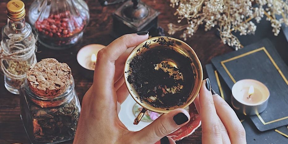 Comedy hypnosis show with red curtains, marquee, microphones and Yin Yang symbol.