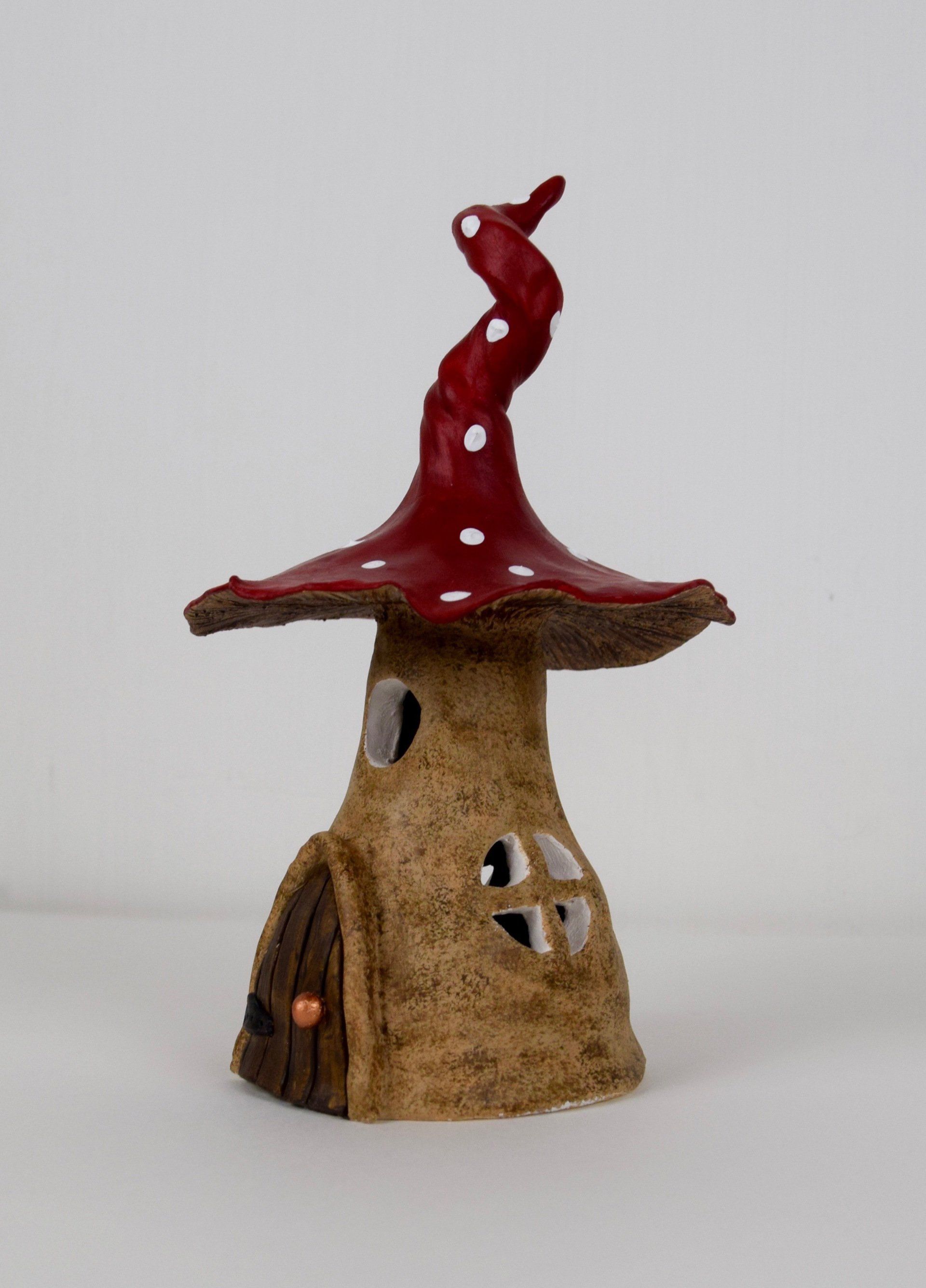 Kitty S Dale. Tall 'Shroom. Handpainted Ceramic twisted toadstool house