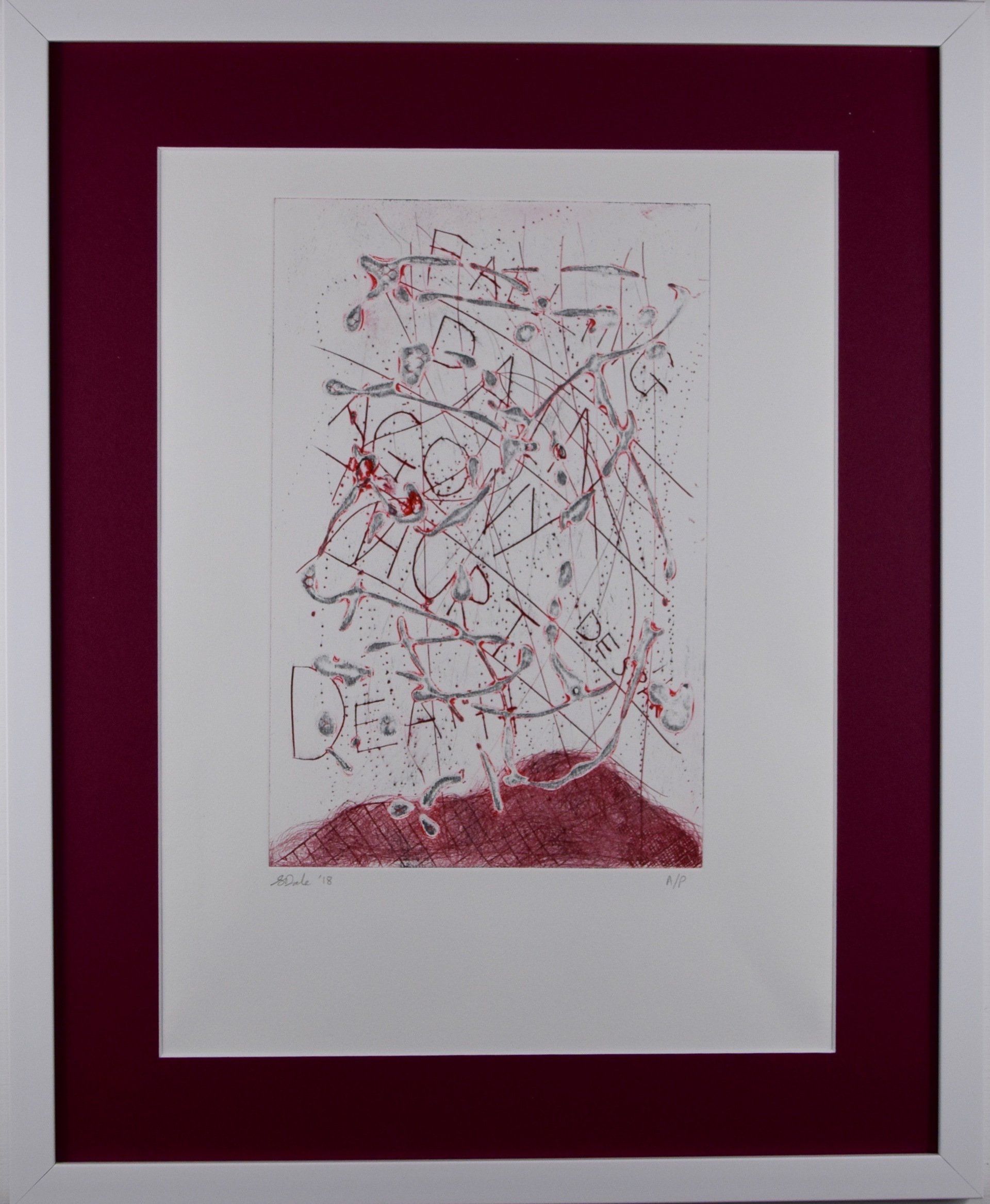 Kitty S Dale. Angst. Original Collagraph print of emotions.