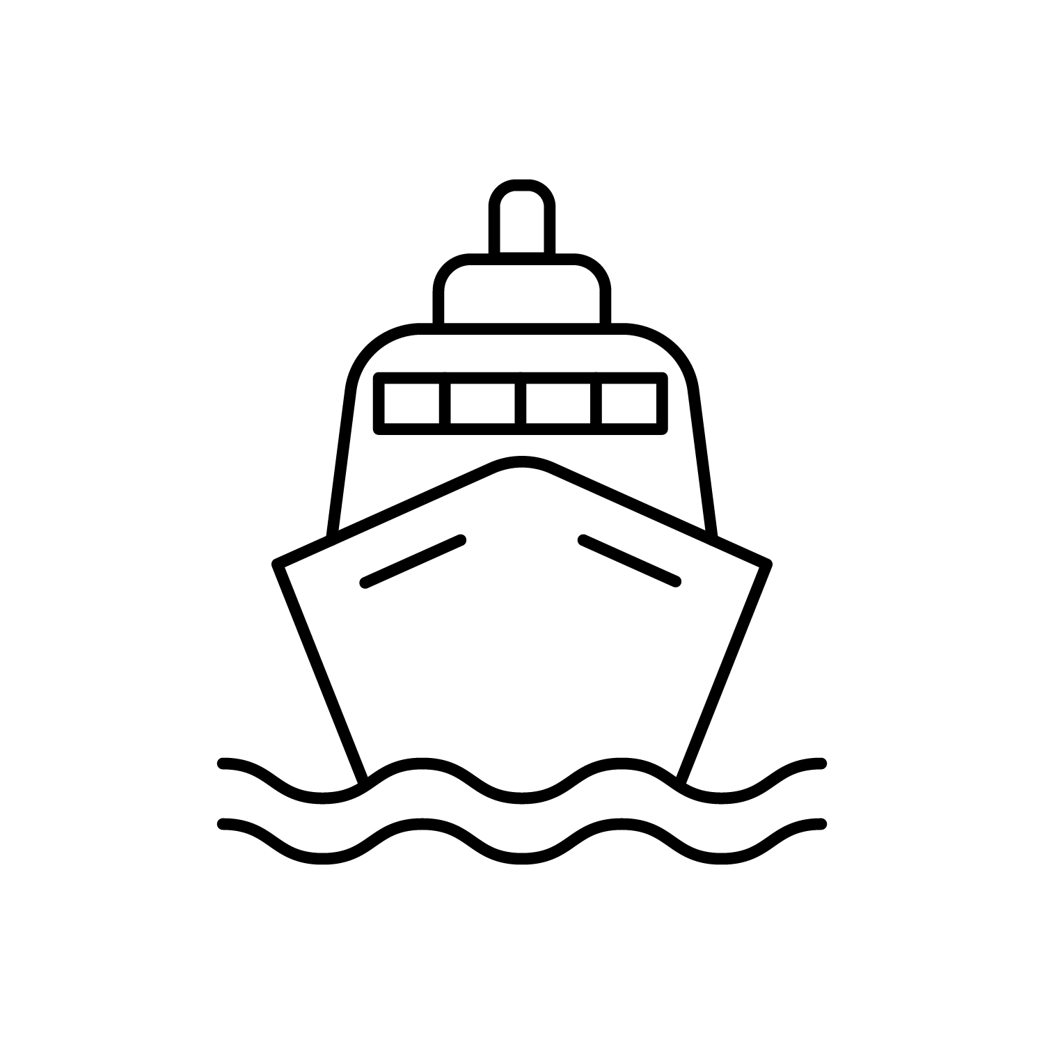 A line drawing of a cruise ship in the ocean.