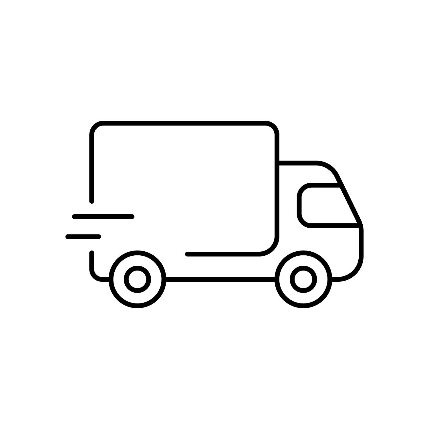 A line drawing of a delivery truck on a white background.
