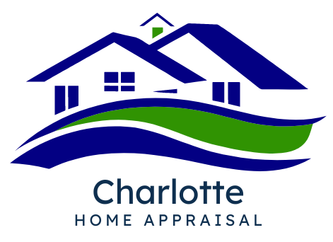 A blue and green logo for charlotte home appraisal