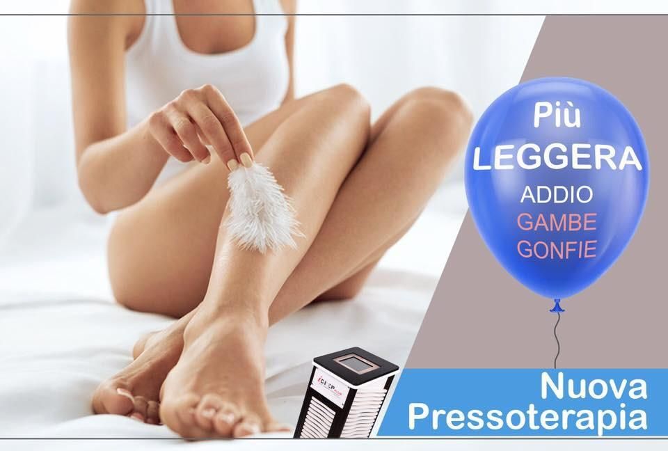 Woman holding feather to leg. Blue balloon with text: