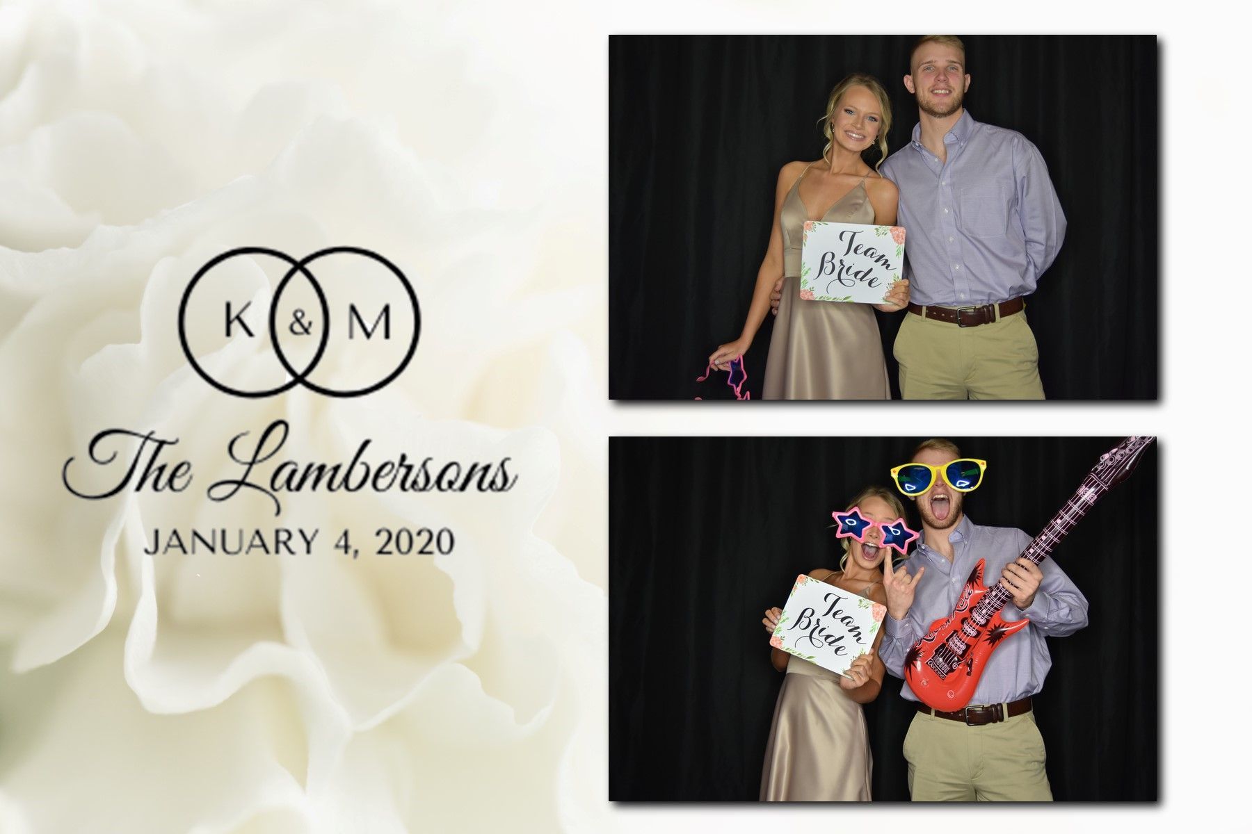 couple posing with props for photo booth 