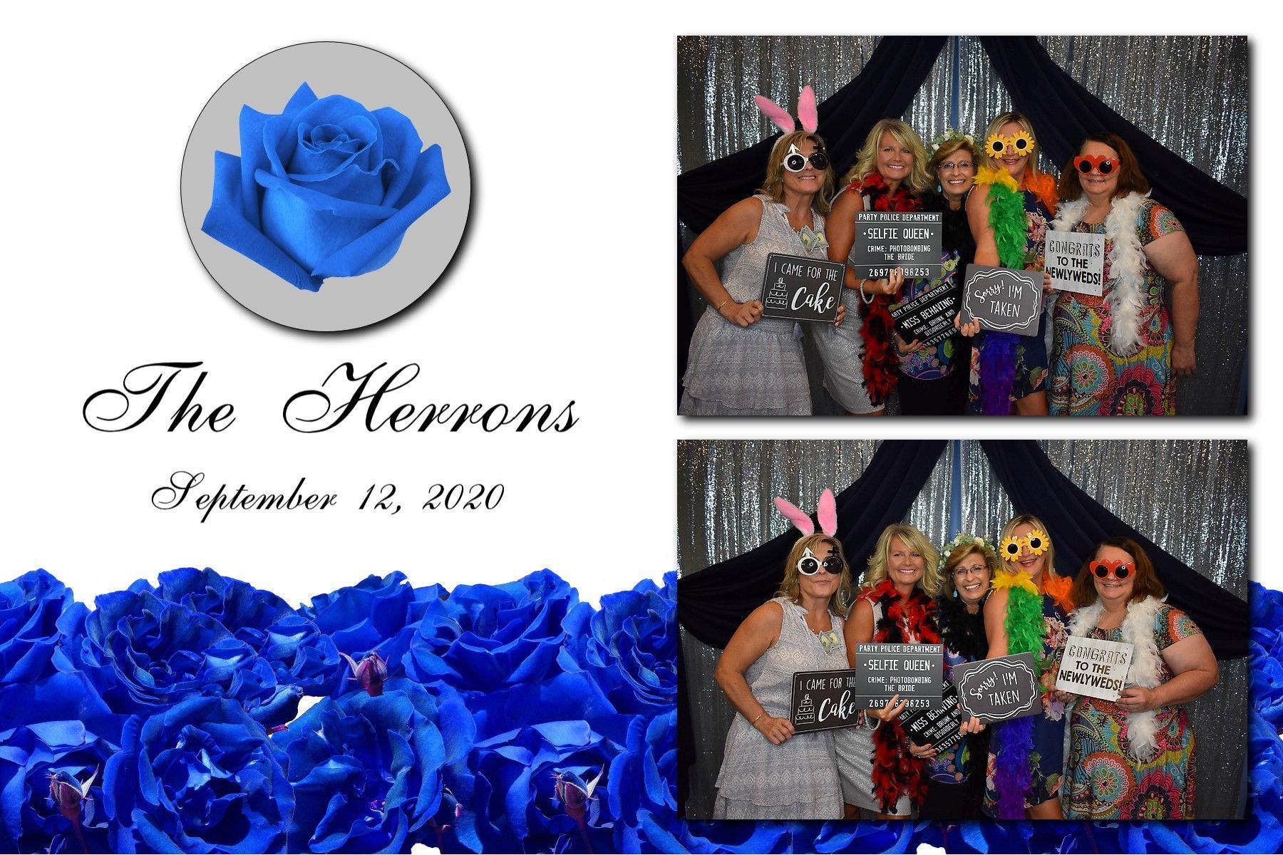 party guests posing with props in photo booth