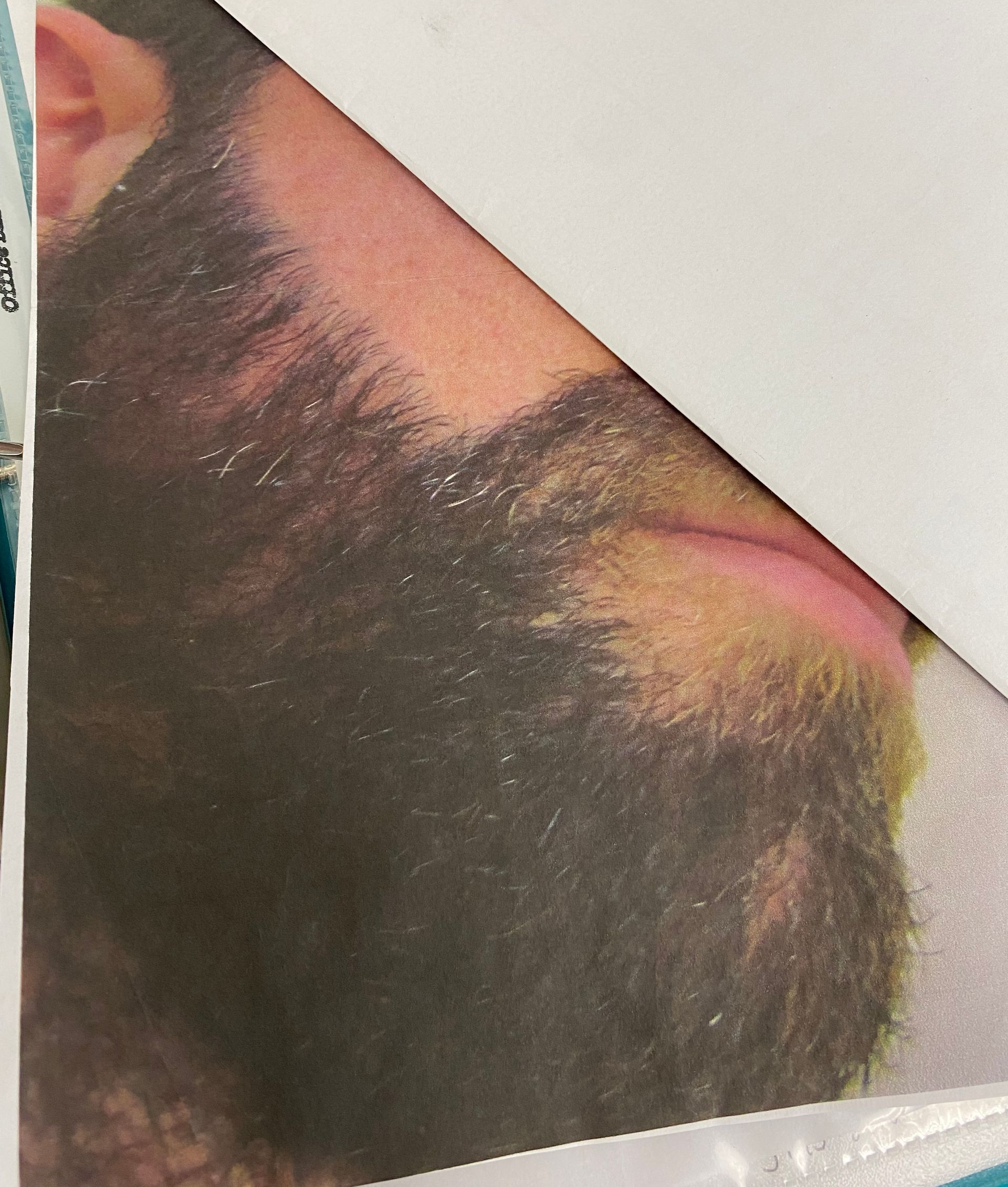 A person's smile with text