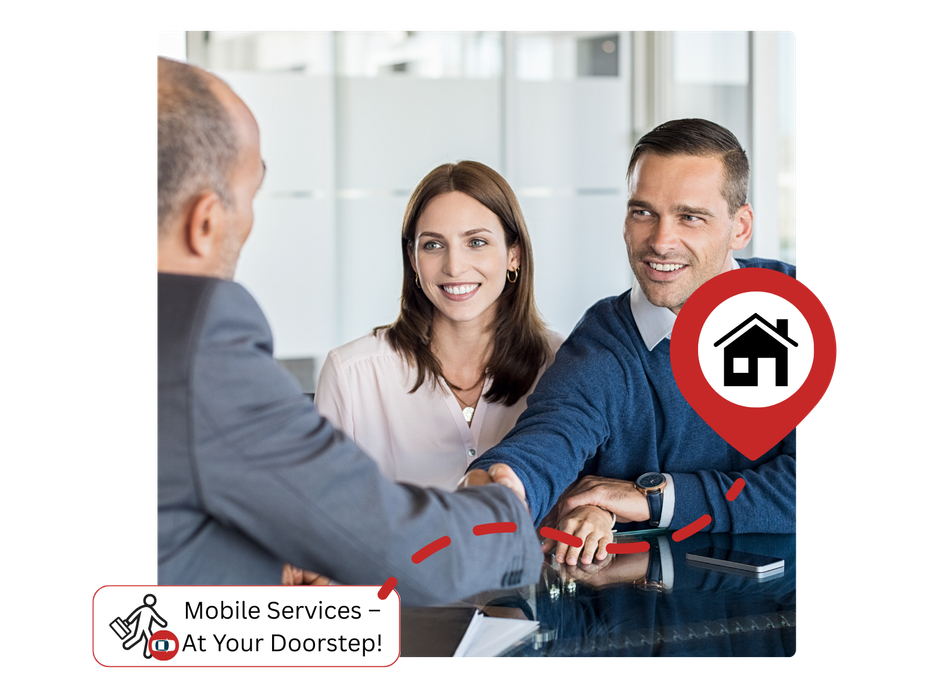 A man and woman are shaking hands with a real estate agent.