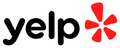A yelp logo with a red star on a white background.