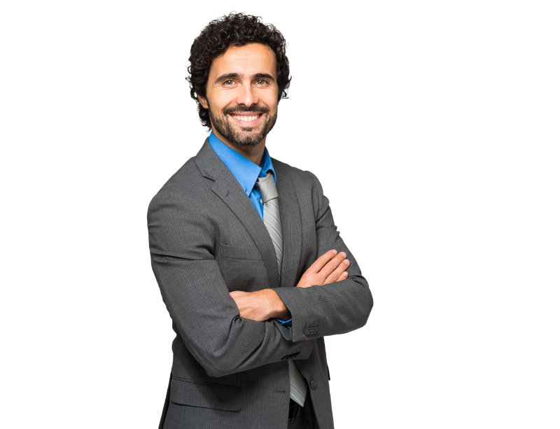 A man in a suit and tie with his arms crossed