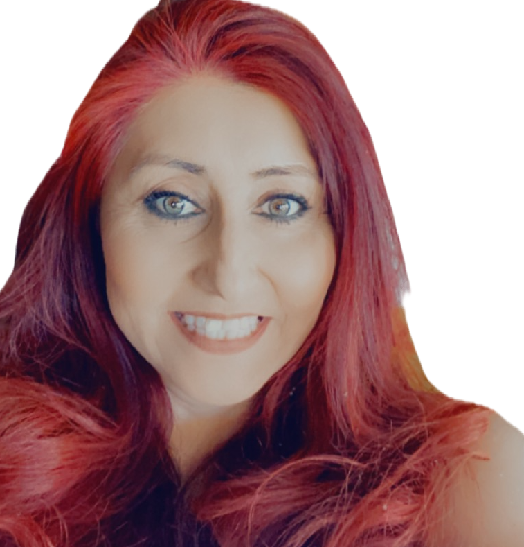 A woman with a tattoo on her neck is wearing a brown sweater with a cross necklace.