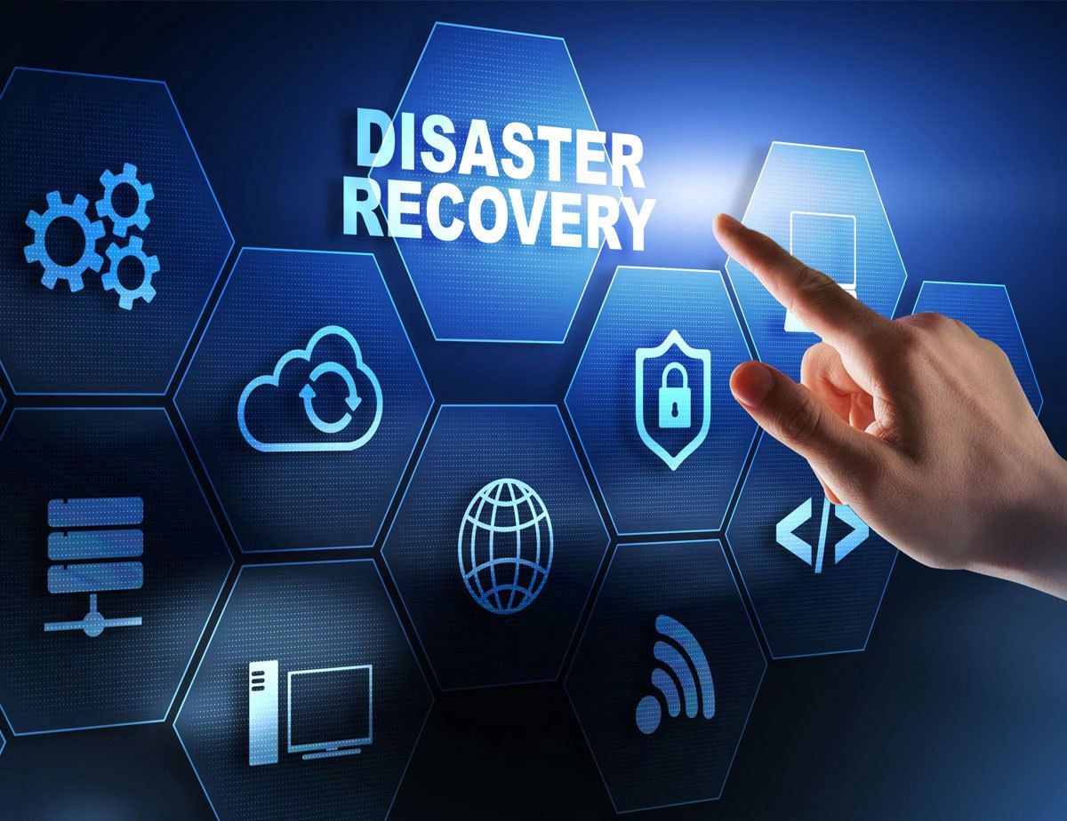 Image of text that says Disaster Recovery on a digital screen
