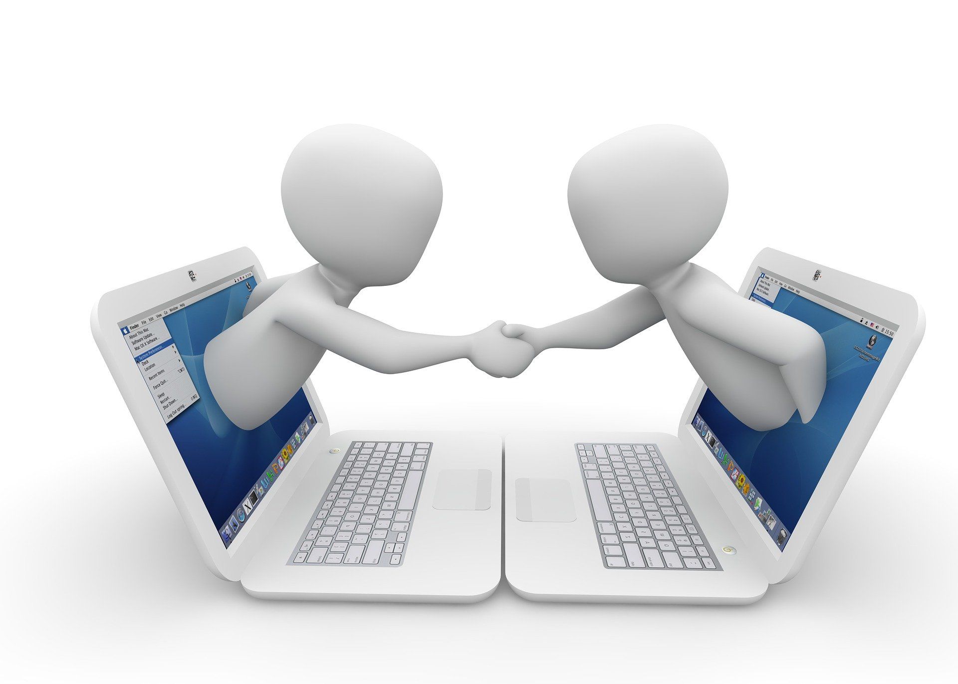 Image of 2 virtual computer personas agreeing to an IT services contract