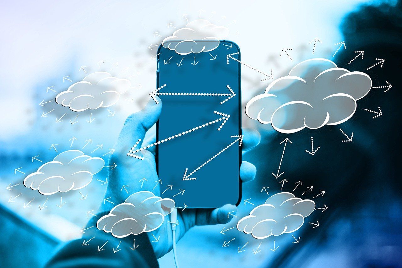 mobile phone and clouds, indicating cloud connected services