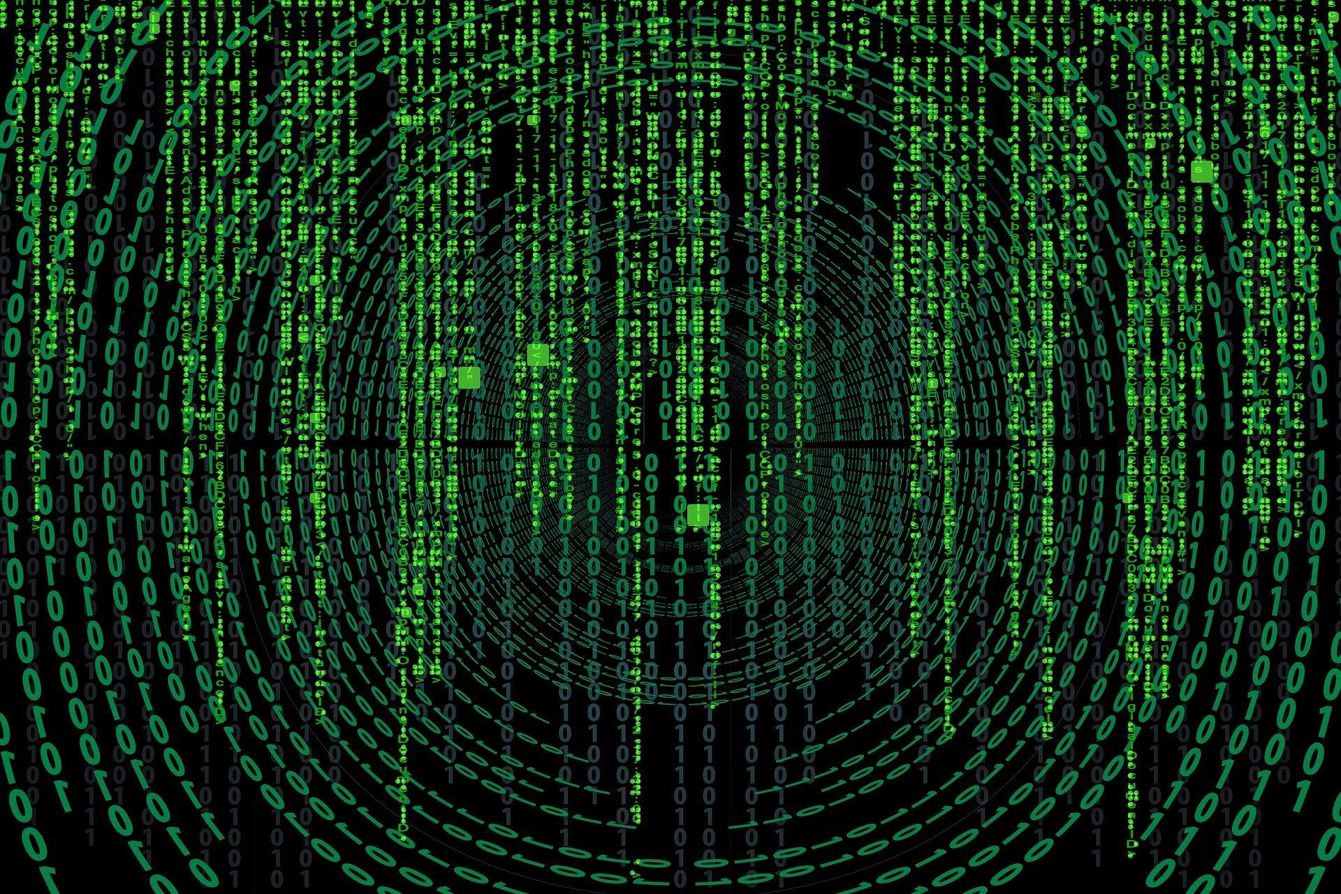Image of a computer screen matrix with code