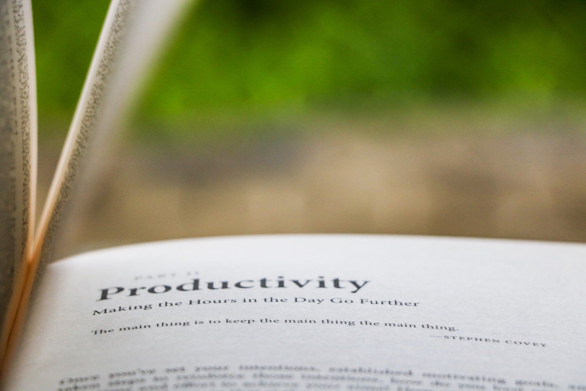 Image of a book that says productivity