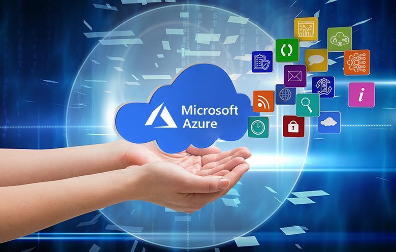 Microsoft Azure logo and virtual cloud