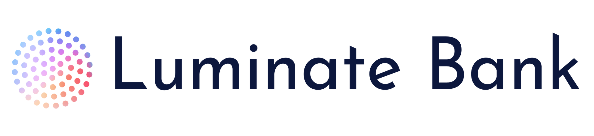 A logo for luminate bank with a colorful circle in the middle.