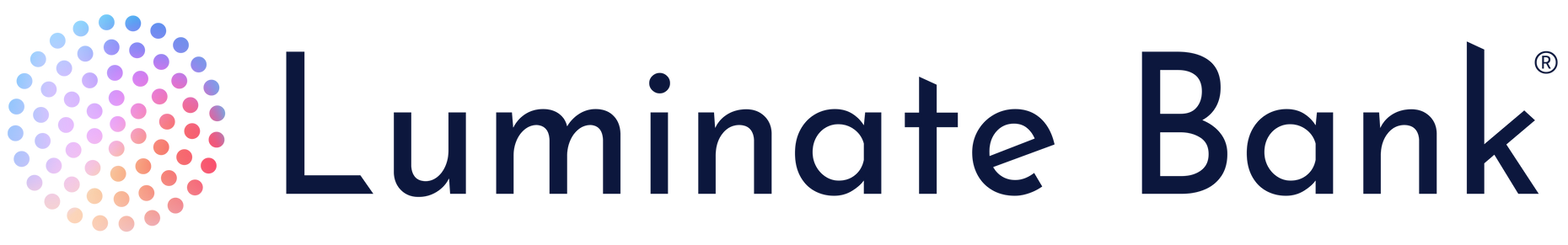 A logo for luminate bank with a colorful circle in the middle.
