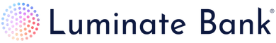 A logo for luminate bank with a colorful circle in the middle.