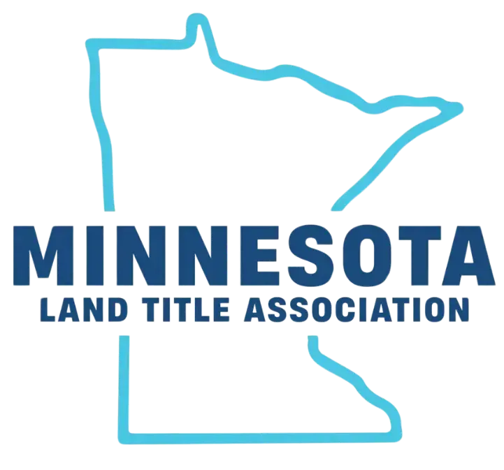 Logo of the Minnesota Land Title Association. Blue outline of MN with
