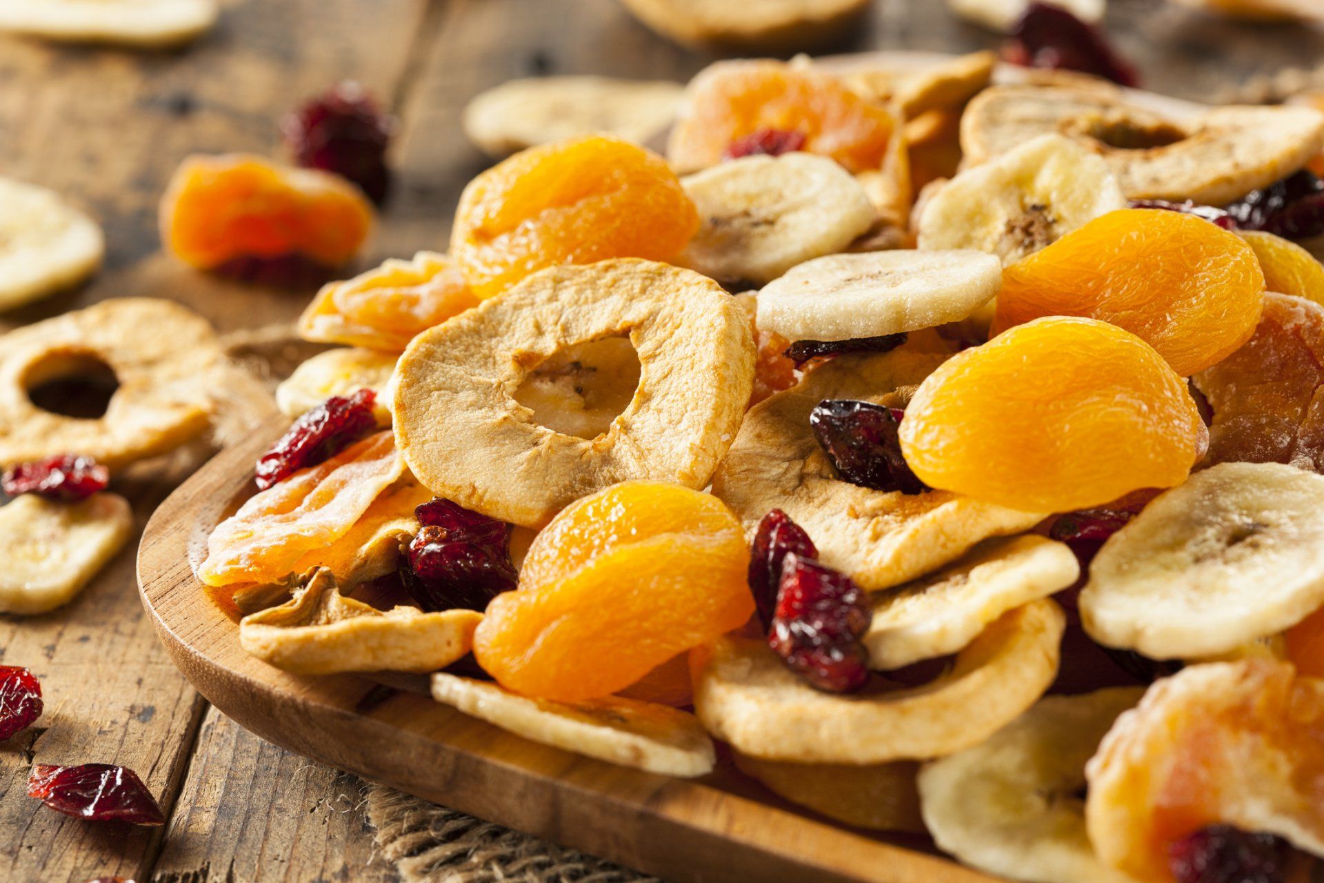 Dehydrated Fruit on Cutting Board - Stock