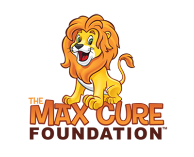 A logo for the max cure foundation with a cartoon lion