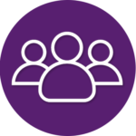 A group of people standing next to each other in a purple circle.