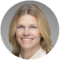 A woman with blonde hair is smiling in a circle.