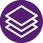 Three squares are stacked on top of each other in a purple circle.