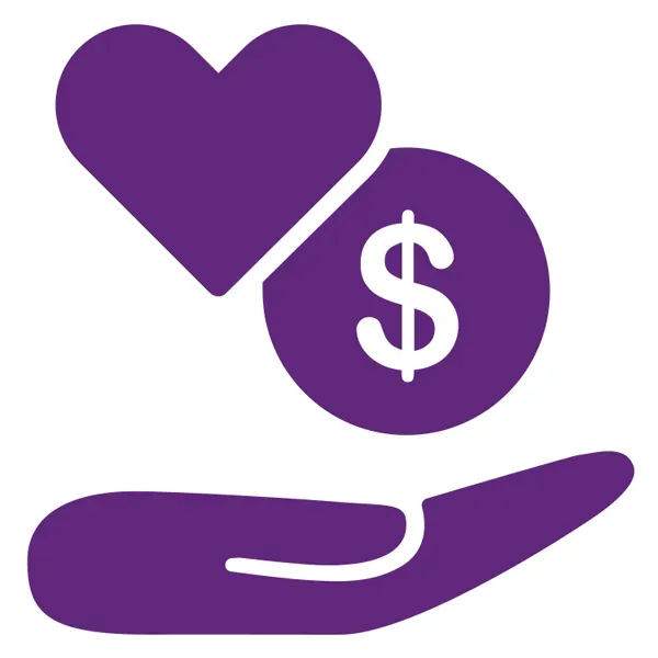 A hand is holding a heart and a dollar sign.
